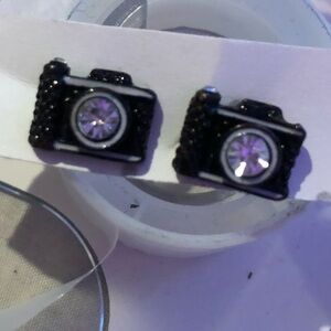 Betsey Johnson Black Camera Stud Earrings
